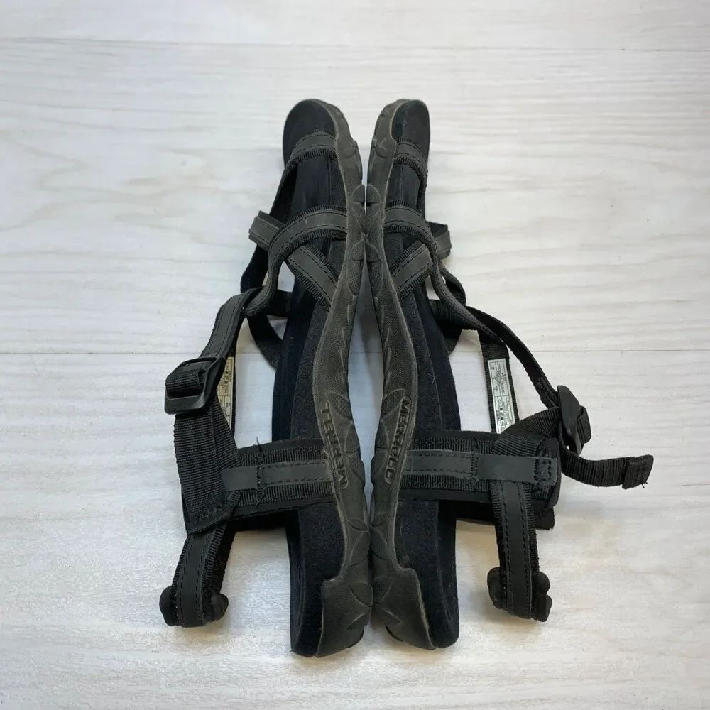 Merrell Terran Ari Lattice Sandals Womens 10 Black  Leather Strappy Sport Hiking